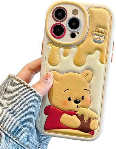 Miniatura 11 de Compatible con iPhone 15 Plus, Funda de Dibujos Animados, Funda Kawaii de Oso Lindo de Silicona 3D con Correa, TPU Suave, Protectora y a Prueba