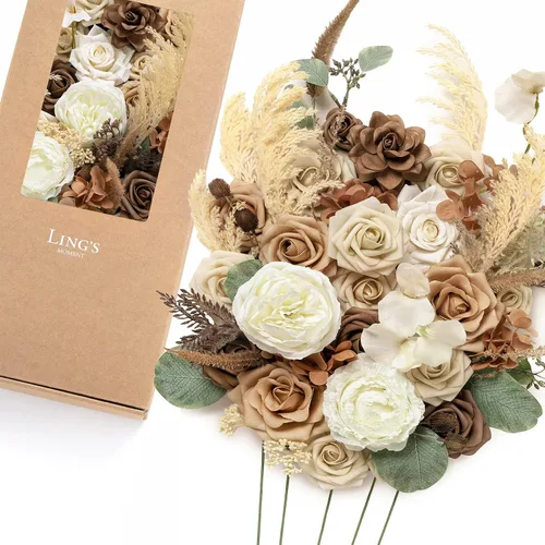 Miniatura 40 de Ling's moment Caja de Flores Falsas, Tallos de Vegetación Artificial Falsa Rosas de Espuma Dalia Hortensia de Seda Peonía Flor de Tela para Centros