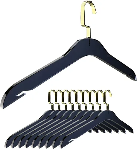 Miniatura 17 de Designstyles - Perchas de acrílico transparente, paquete de 10 organizadores de armario elegantes y resistentes con ganchos de acero cromados, Negro