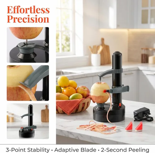Miniatura 5 de TOPCHANCES Pelador de patatas eléctrico automático multifuncional, cortador de frutas y verduras giratorio automático, herramienta de pelado de Negro
