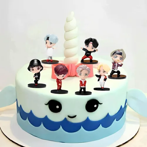 Miniatura 3 de 7 piezas de Cake Toppers con personajes de BTS, conjunto de figuras de acción, mini figuras de muñecas, suministros para fiesta de cumpleaños