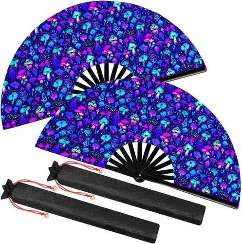 Miniatura 8 de Boao 2 abanicos grandes de seda plegables para rave, para bailar, para hombres y mujeres, para festivales, Kungfu, arte marcial, fiesta de festival