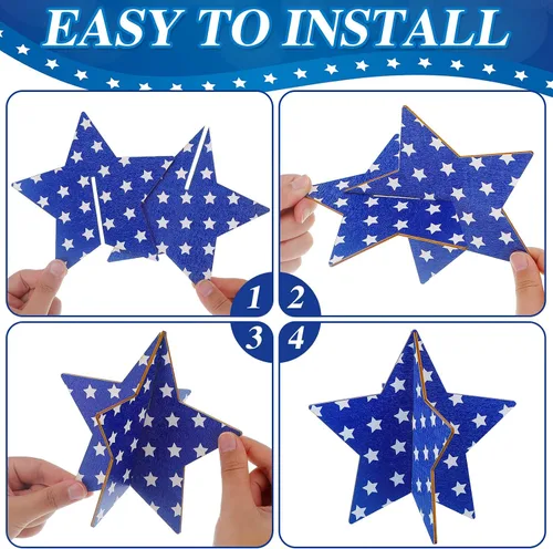 Miniatura 4 de Bucherry 4 juegos de centros de mesa patrióticos para el Día de los Caídos de madera, letreros de estrellas de madera, rojo, blanco, azul, 4
