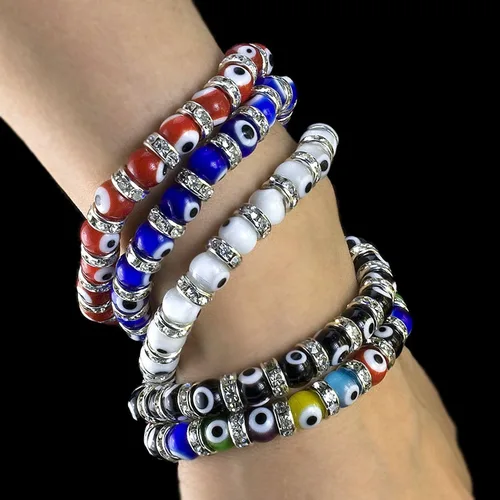 Miniatura 3 de Pulsera con cuentas de mal de ojo turco, con abalorio de vidrio veneciano con espaciadores rondelle