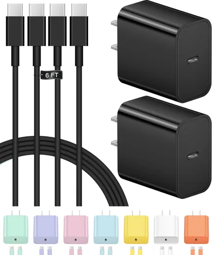 Cargador de carga rápida USB C para iPhone 17, 16, 15, paquete de 2 cargadores tipo C, cable de 6 pies para iPhone 17/17 Plus/17 Pro/17 Pro