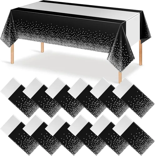 Miniatura 23 de MASHAN 1 mantel negro y azul para decoración de fiesta, mantel de plástico negro impreso azul, funda rectangular desechable para cumpleaños, boda