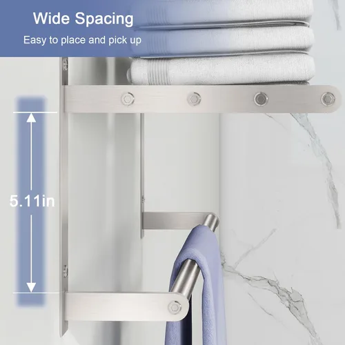 Miniatura 4 de Toallero con Estante de 16", Toalleros de Metal para Baño Montados en la Pared, Estante de Baño con Barra para Toallas Resistente al Óxido Soporte