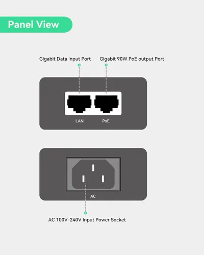 Miniatura 2 de LINOVISION Inyector de POE pasivo Gigabit 90W, inyector PoE de un solo puerto, 10/100/1000Mbps Hi-POE Midspan, inyector para cámara PTZ, teléfono