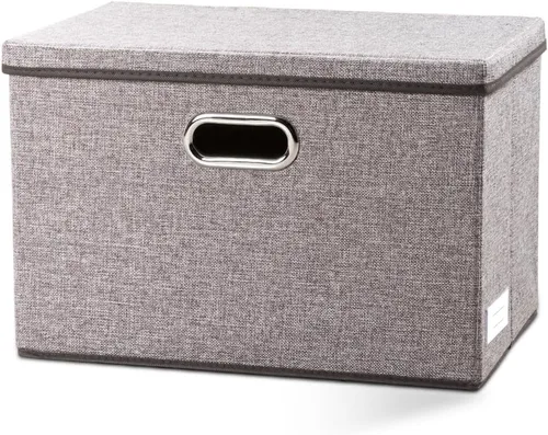 Miniatura 78 de PRANDOM Contenedor de almacenamiento plegable con tapa [1 unidad] Caja de almacenamiento decorativa de tela de lino, cesta organizadora con asas