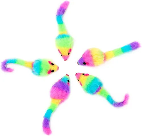 Miniatura 7 de CHIWAVA 36 ratones de juguete de gato peludo de color arcoíris de 1.8 pulgadas con sonajero gatito ratón juego interactivo