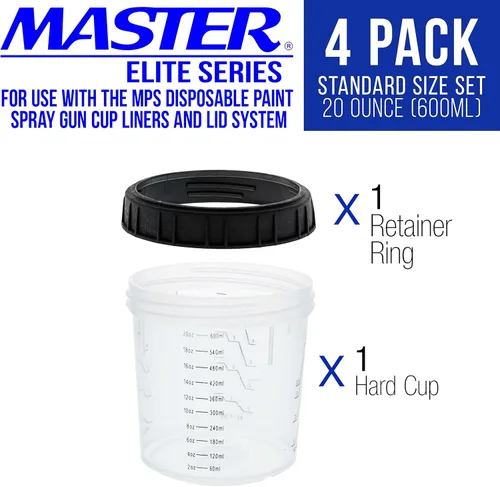 Miniatura 2 de Master Paint System MPS, juego de 4 vasos duros de tamaño estándar de 20 onzas (20.3 fl oz) y anillos de retención – 4 vasos duros y 4 anillos