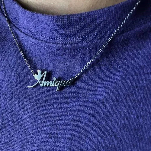 Miniatura 6 de TinyName - Collar con nombre, personalizable, chapado en oro de 18 quilates, para mujer