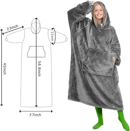 Miniatura 3 de Markdang Manta con capucha de 45 pulgadas, de gran tamaño, de forro polar gigante, cómoda manta Sherpa para hombres y mujeres, Gris-oscuro