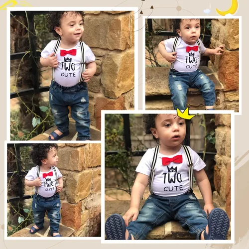 Miniatura 67 de Conjunto de ropa de cumpleaños para bebé niño pequeño, con tirantes, pantalones de mezclilla rasgados