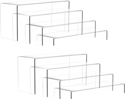 Anglelife 8 Piezas Elevadores de Exhibición Grandes, Estante Rectangular Transparente de Mesa de 4" de Ancho para Mostrar Coleccionables, Soporte