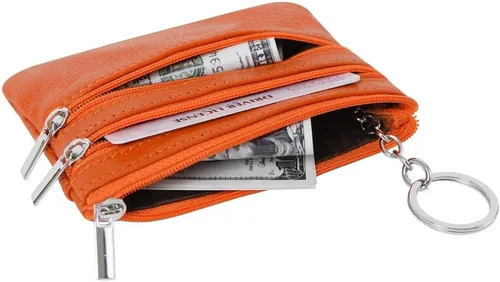 Miniatura 4 de Monedero de cuero auténtico para mujer, con llavero