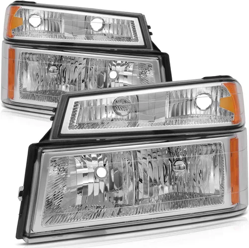 Miniatura 51 de Conjunto de faros delanteros para Chevy Avalanche 1500 2003-2006 para Avalanche 2500 03-06 para 1500 Classic 2007 carcasa negra reflector ámbar