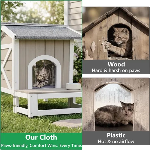 Miniatura 6 de PetsCosset Casa para gatos al aire libre resistente a la intemperie, refugio de gatos de dos pisos para exteriores, condominio interior para gatos