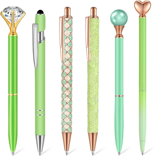 Miniatura 14 de Qeeenar Juego de 6 bolígrafos de bola de metal con cristales de diamante para diario, bonitos y brillantes, elegantes artículos de papelería, tinta