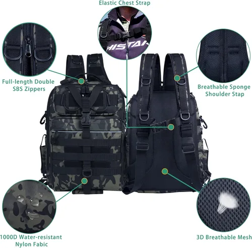 Miniatura 5 de Blisswill - Bolsa de almacenamiento para equipo de pesca al aire libre - Mochila de pesca grande resistente al agua I: camuflaje bosque