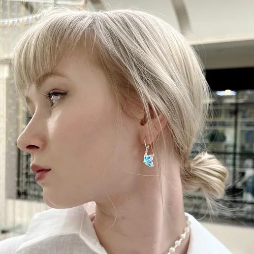 Miniatura 202 de Aretes colgantes de plata de ley con diseño de árbol de la vida, flor, abeja, animales, gato, colibrí, piedra lunar, turquesa, aretes con cierre