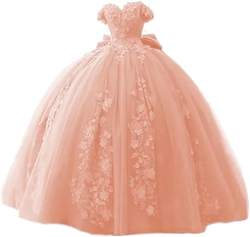 Miniatura 5 de TRHTX Vestidos de quinceañera de encaje con cuentas, vestido de baile hinchado con hombros descubiertos, vestidos de graduación 2022 Sweet 15 16