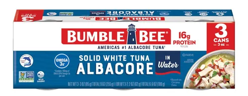 Miniatura 11 de Bumble Bee - Atún blanco sólido en aceite, lata de 12 onzas, atún capturado en estado salvaje, 0.74 oz de proteína por porción, alto en omega-3, sin