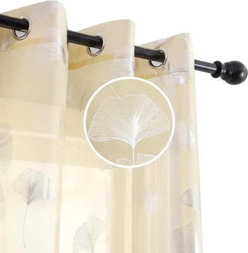 Miniatura 26 de Youleyar - 2 paneles de cortinas de gasa con estampado de lámina dorada, con ojales en la parte superior, para ventana, de 63 pulgadas de largo