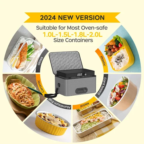 Miniatura 4 de Horno portátil, 12 V, 24 V, 110 V-240 V, calentador de alimentos para automóvil, portátil, mini horno personal, lonchera eléctrica con calefacción