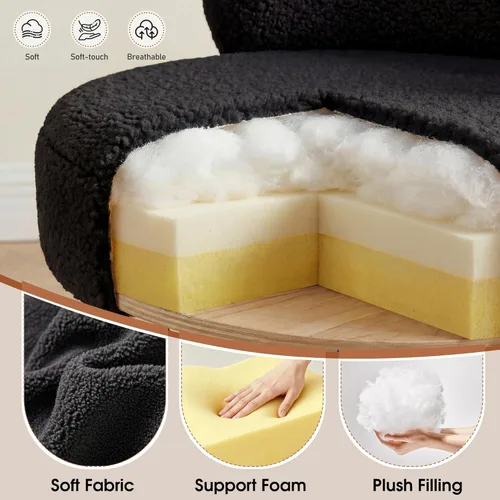 Miniatura 3 de Homkdom Silla de escritorio redonda pequeña, silla de tocador sin brazos con ruedas, altura ajustable y giratoria de 360°, bonita silla de Negro