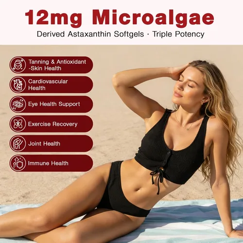 Miniatura 2 de Astaxantina 12 mg, 150 cápsulas blandas – Suministro para 5 meses, suplementos de astaxantina procedentes de microalgas frescas, sin OMG, sin