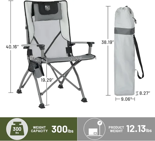 Miniatura 3 de TIMBER RIDGE Silla plegable de campamento para adultos, sillas plegables de aluminio con respaldo alto con organizador de tazas y reposacabezas
