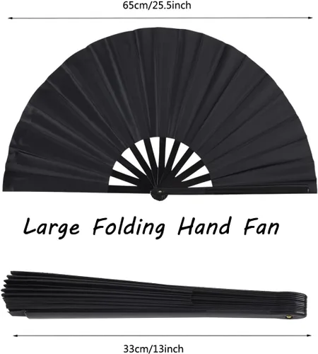 Miniatura 2 de Paquete de 4 ventiladores de mano plegables grandes, ventiladores plegables de mano de plástico, ventiladores chinos de Kung Fu plegables para Negro