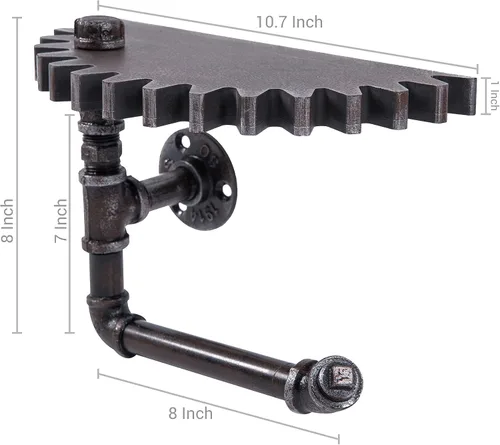 Miniatura 3 de MyGift Estante de tubo industrial, estante flotante de metal, soporte de papel higiénico montado en la pared, estante colgante con diseño