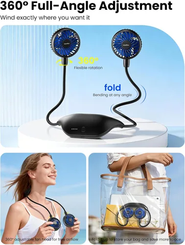 Miniatura 5 de HandFan Ventilador de cuello de 10000 mAh, rotación de 360°, ventiladores portátiles manos libres para tu cuello, 48 horas de duración, recargable