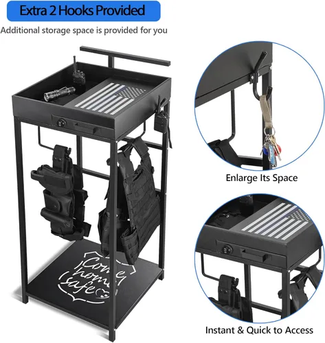 Miniatura 3 de Police Gear Stand, Police Hanger, Tactical Duty Gear Rack with 3 Hooks, Free-Standing All Iron Frame Police Gift Decor with Flag, Black, Come Home
