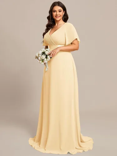 Miniatura 38 de Ever-Pretty Vestido formal para mujer, Navidad, Año Nuevo, cuello en V, gasa, talla grande, largo hasta el suelo, vestido de dama de honor