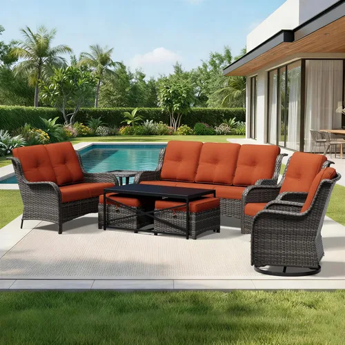Miniatura 183 de Joyside Juego de sillas de mimbre para patio, juego de 3 piezas de mimbre para exteriores con 2 sillas reposabrazos y 1 mesa auxiliar para terraza