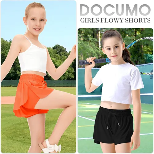 Miniatura 4 de Paquete de 2 pantalones cortos de mariposa para niños y niñas, pantalones cortos holgados con bolsillo 2 en 1, pantalones cortos deportivos