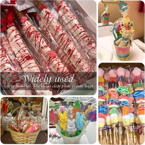 Miniatura 3 de Bolsas transparentes para barra de pretzel, 200 bolsas de caramelos, 2 x 10 pulgadas, celofán, regalo de fiesta, regalo, chelo de manzana con lazos