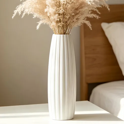 Miniatura 13 de Florero de cerámica blanco de 12 pulgadas, jarrones altos para hierba de las pampas, decoración del hogar, jarrones modernos con textura