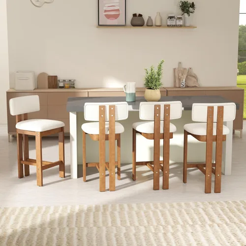Miniatura 16 de DUOMAY 26 Inch Modern Bar Stools Set of 2, Linen Farmhouse Counter Stools Wooden Barstools, Green Upholstered Counter Height Bar Stools with Curved