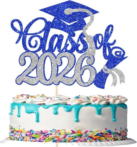 Miniatura 37 de Rsstarxi 1 paquete de decoración de pastel con purpurina para la clase de 2026, decoraciones de graduación 2026, tapa de felicitaciones