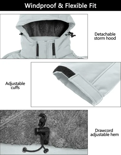 Miniatura 6 de Little Donkey Andy - Chaqueta de invierno para hombre, forro de sherpa cálido, softshell, cortavientos, para montaña, esquí, nieve, con capucha