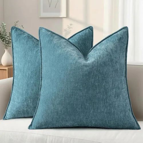 Miniatura 32 de decorUhome - Fundas de Cojín para Sofá 16x16 pulgadas Set de 2, Decorativas Suaves Euro Neutras de Felpilla con Diseño Elegante, Aqua Haze