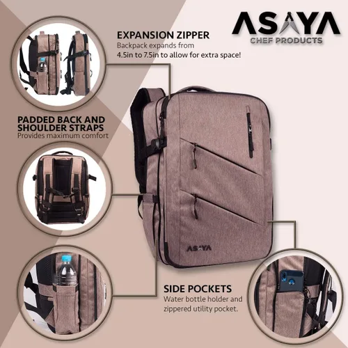 Miniatura 2 de Asaya Mochila para cuchillos de chef con bolsa enrollable de 20 bolsillos, más de 30 bolsillos para cuchillos, cuchillos no incluidos (marrón)