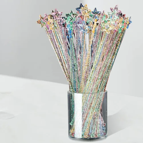 Miniatura 5 de Mudder 100 palitos Swizzle de 9.1 pulgadas, agitadores de cóctel de plástico para bar, de plástico desechable, estrella superior de cristal