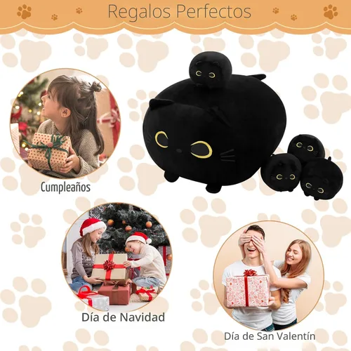 Miniatura 6 de TOYSYM Gato Negro de Peluche Mamá Gato de Peluche Juguetes con 4 Bebés Blanditos en su Vientre Almohadas Suave Lindas para Abrazar para Niños y Niñas