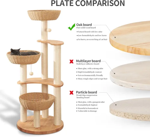 Miniatura 7 de Torre moderna de 54 pulgadas para gatos de interior, árbol rascador de roble para múltiples gatos grandes, condominio de lujo tejido a mano manual