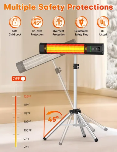 Miniatura 4 de calentadores de 1500 W para exteriores de patio con 9 niveles de calefacción, impermeable IP65, temporizador de 9H, calentadores de patio eléctricos
